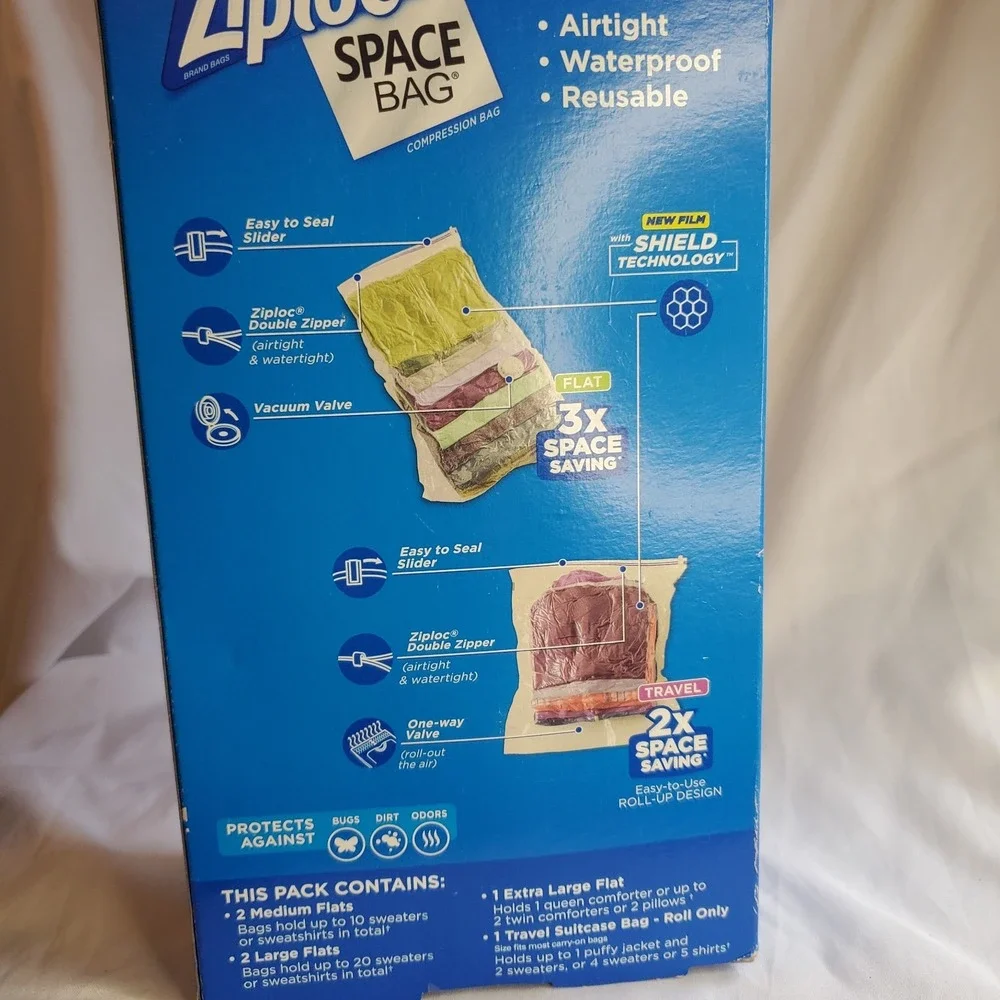 Ziploc Space Bag Clothing Vacuum Seal Flat Combo 6 Bag Variety Pack